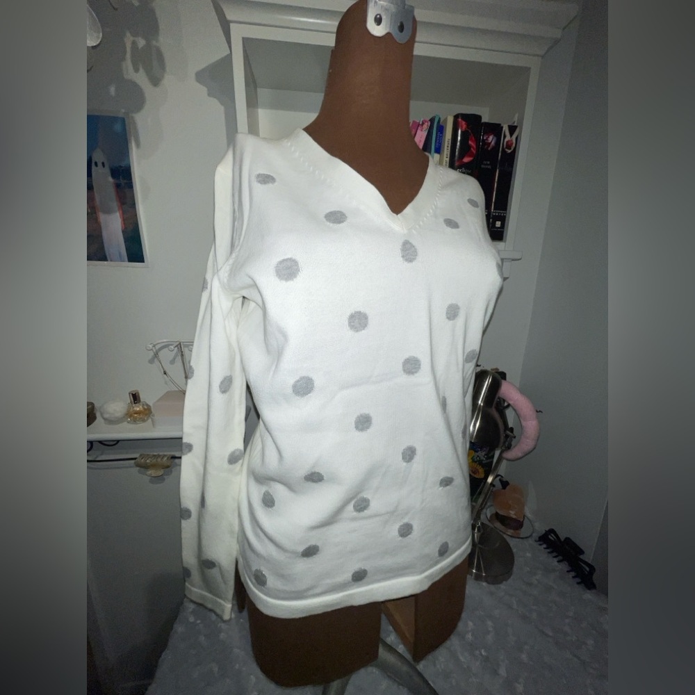 Tommy Hilfiger White Polka Dot V-Neck Sweater
